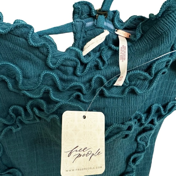 NWT Free People Inessa Ruffle Midi Dress Dragonfly Turquoise - Picture 5 of 7